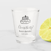Cheers thirty birthday cake black scribble hand shot glas (Voorkant)