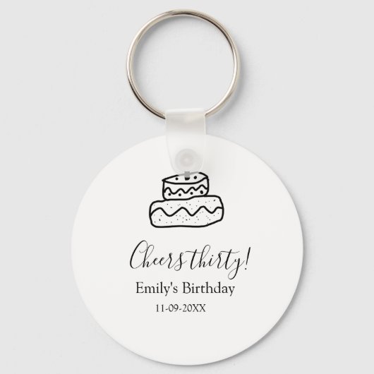Cheers thirty birthday cake black scribble hand sleutelhanger (Voorkant)