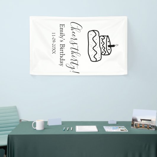 Cheers thirty birthday cake black scribble hand spandoek (Beurs)