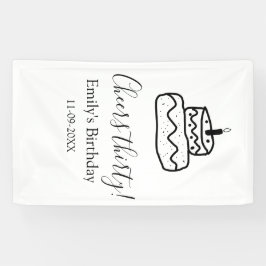 Cheers thirty birthday cake black scribble hand spandoek
