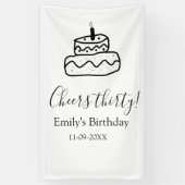 Cheers thirty birthday cake black scribble hand spandoek (Verticaal)