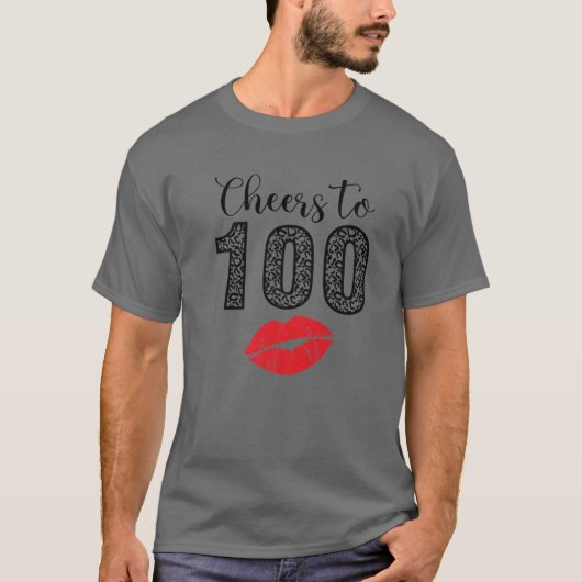 Cheers To 100 Years Lips Happy Birthday Leopard Bo T-shirt (Voorkant)