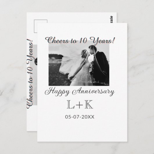 Cheers to 10 Years happy anniversary add photo dat Briefkaart (Voorkant / Achterkant)
