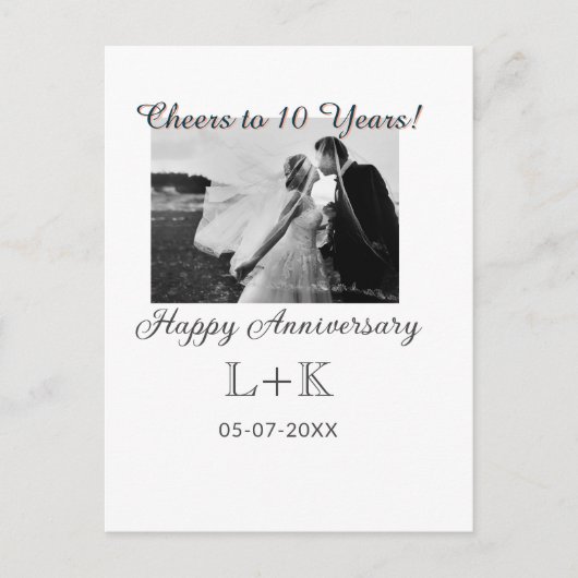 Cheers to 10 Years happy anniversary add photo dat Briefkaart (Voorkant)