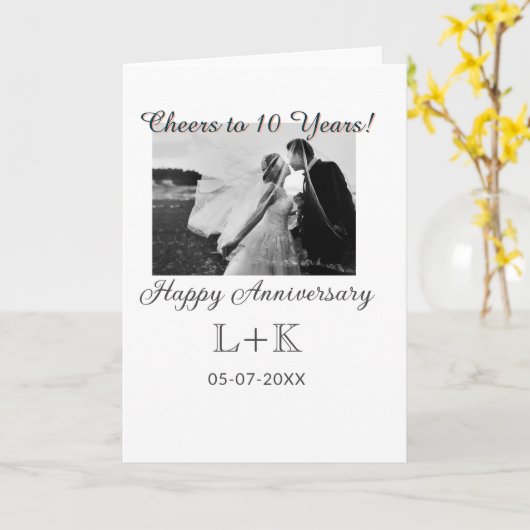 Cheers to 10 Years happy anniversary add photo dat Kaart (Gele Bloem)