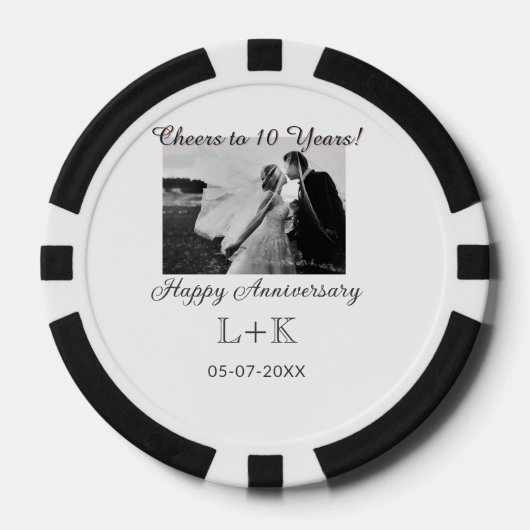 Cheers to 10 Years happy anniversary add photo dat Poker Chips (Voorkant)