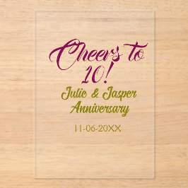 Cheers to 10th wedding anniversary mauve golden na acryl uitnodigingen