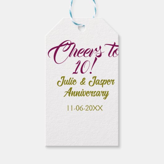 Cheers to 10th wedding anniversary mauve golden na cadeaulabel (Voorkant)