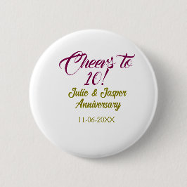 Cheers to 10th wedding anniversary mauve golden na ronde button 5,7 cm