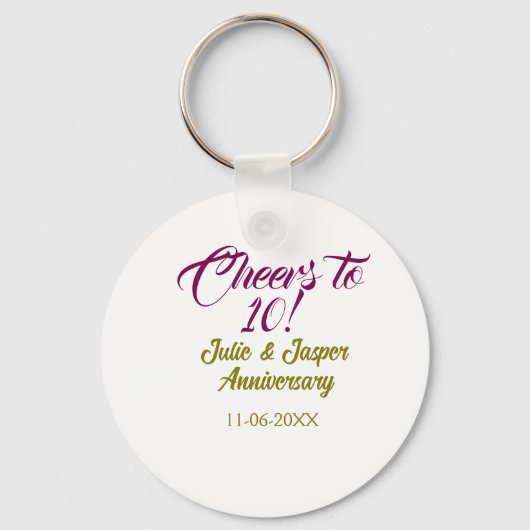 Cheers to 10th wedding anniversary mauve golden na sleutelhanger (Voorkant)