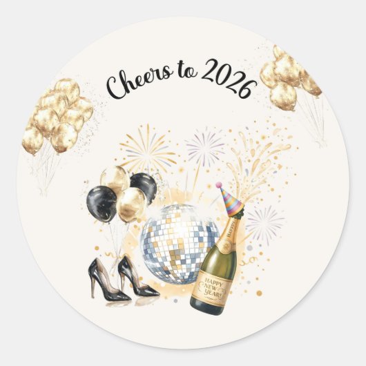 Cheers to 2026 New Year’s Eve Party  Ronde Sticker (Voorkant)