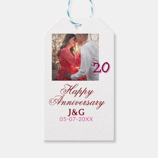 Cheers to 20 Years happy anniversary add photo dat Cadeaulabel (Voorkant)