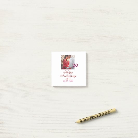 Cheers to 20 Years happy anniversary add photo dat Post-it® Notes (Op bureau)