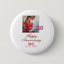 Cheers to 20 Years happy anniversary add photo dat Ronde Button 5,7 Cm
