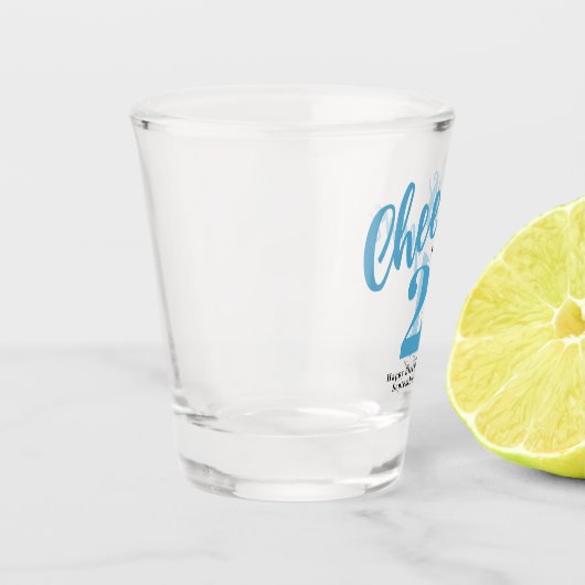 Cheers to 21 years chic blue script 21st birthday shot glas (Links)
