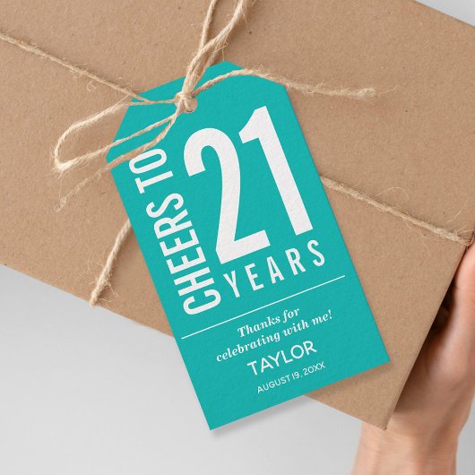 Cheers to 21 Years Turquoise Party Favor Cadeaulabel