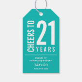 Cheers to 21 Years Turquoise Party Favor Cadeaulabel (Voorkant)