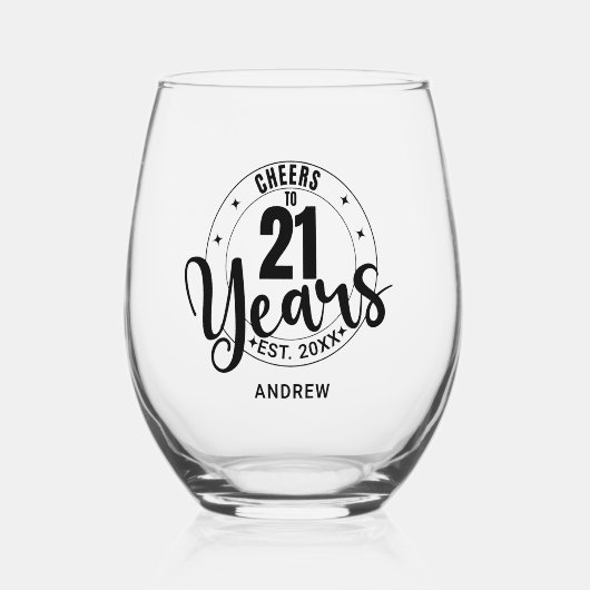 CHEERS TO 21 YEARS WIJNGLAS ZONDER VOET (Voorkant)