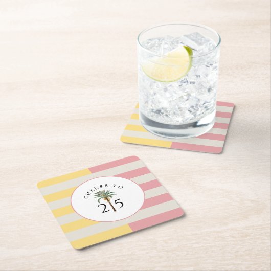 Cheers to 25 Palm Beach Tropical Stripe Kartonnen Onderzetters (Insitu)