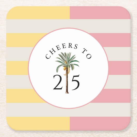 Cheers to 25 Palm Beach Tropical Stripe Kartonnen Onderzetters (Voorkant)