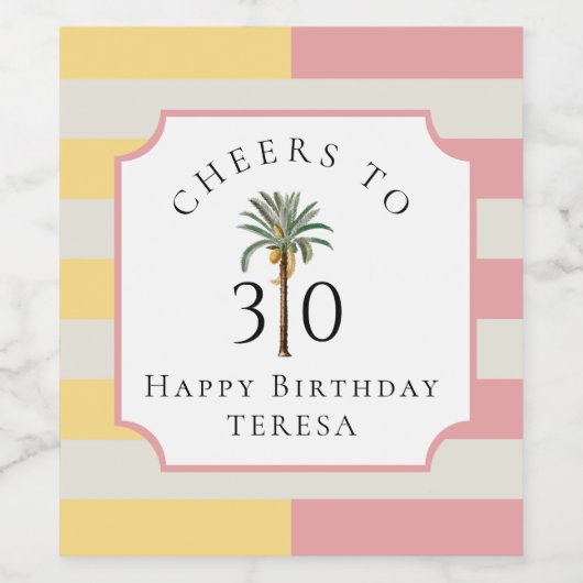 Cheers to 30 Palm Beach Tropical Birthday Wijn Etiket (Enkel label)
