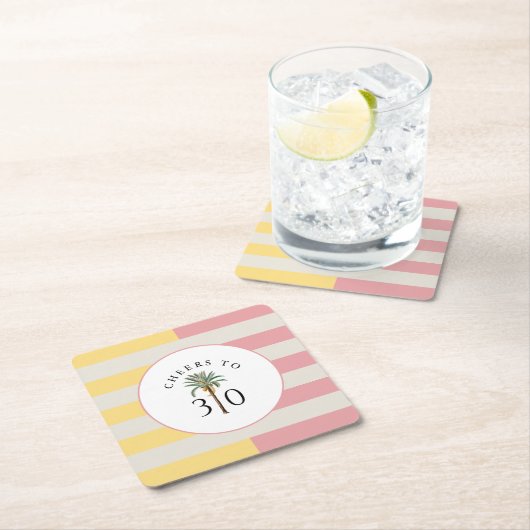 Cheers to 30 Palm Beach Tropical Stripe Kartonnen Onderzetters (Insitu)