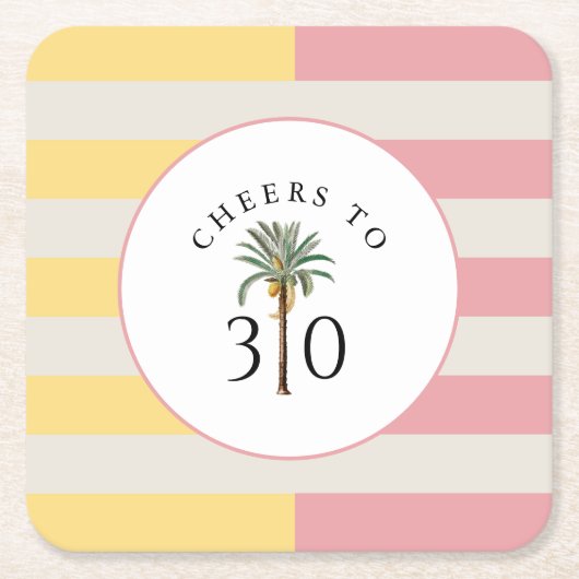 Cheers to 30 Palm Beach Tropical Stripe Kartonnen Onderzetters (Voorkant)