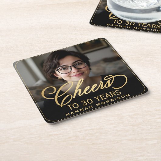 Cheers to 30 Years Birthday Photo Gold Black Kartonnen Onderzetters (Schuin)