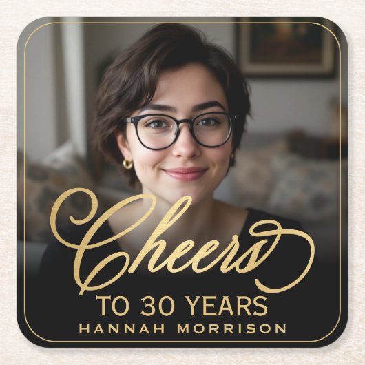 Cheers to 30 Years Birthday Photo Gold Black Kartonnen Onderzetters (Voorkant)
