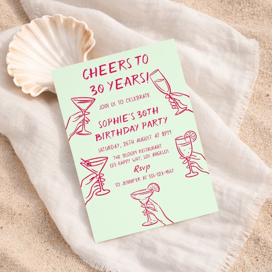 Cheers to 30 Years Green Cocktail 30th Birthday Kaart