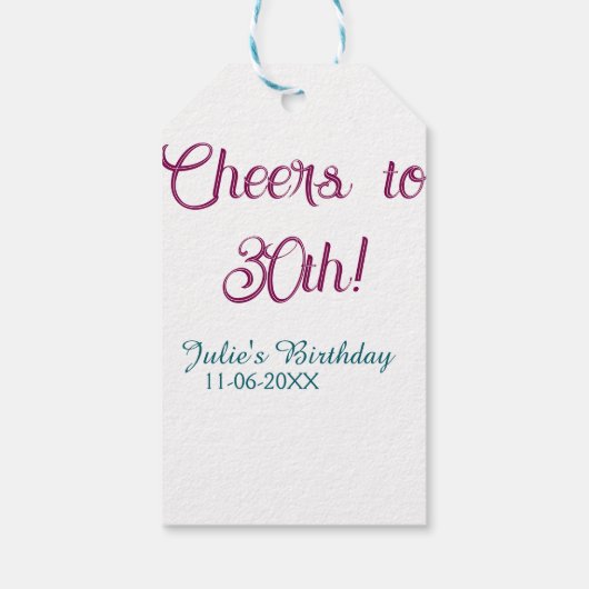 Cheers to 30th birthday name date mauve blue elega cadeaulabel (Achterkant)