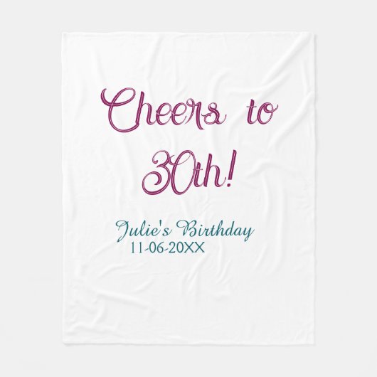Cheers to 30th birthday name date mauve blue elega fleece deken (Voorkant)