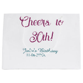 Cheers to 30th birthday name date mauve blue elega groot cadeauzakje