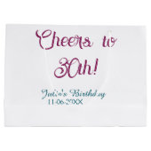 Cheers to 30th birthday name date mauve blue elega groot cadeauzakje (Achterkant)