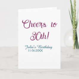 Cheers to 30th birthday name date mauve blue elega kaart