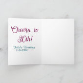 Cheers to 30th birthday name date mauve blue elega kaart (Binnen)