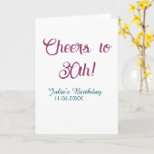 Cheers to 30th birthday name date mauve blue elega kaart (Gele Bloem)