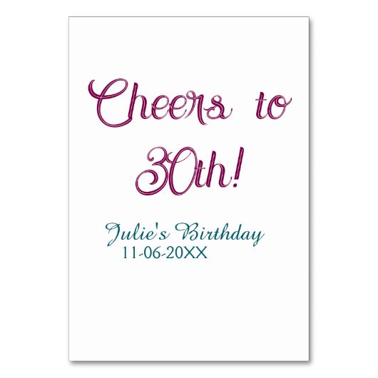 Cheers to 30th birthday name date mauve blue elega kaart (Voorkant)