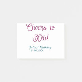 Cheers to 30th birthday name date mauve blue elega post-it® notes