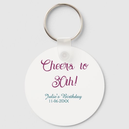 Cheers to 30th birthday name date mauve blue elega sleutelhanger (Voorkant)