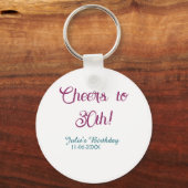 Cheers to 30th birthday name date mauve blue elega sleutelhanger (Voorkant)