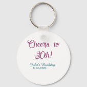 Cheers to 30th birthday name date mauve blue elega sleutelhanger (Achterkant)