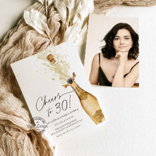 Cheers to 30th Birthday Photo Invitation Kaart
