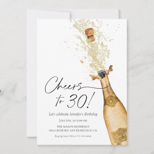 Cheers to 30th Birthday Photo Invitation Kaart (Voorkant)