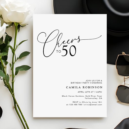 Cheers to 50 Modern Script 50th Birthday Party Kaart