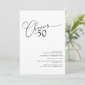 Cheers to 50 Modern Script 50th Birthday Party Kaart (Staand voorkant)