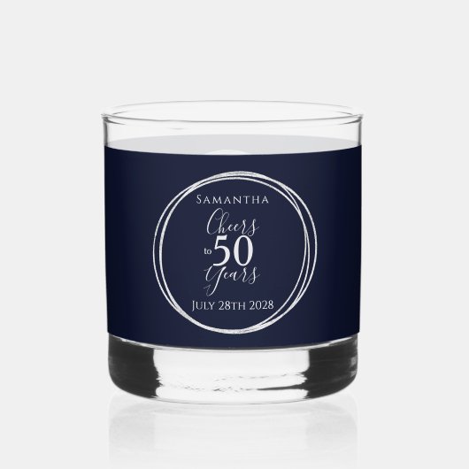 Cheers to 50 Years 50th Birthday Navy Silver Party Whisky Glas (Voorkant)