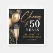 Cheers To 50 Years Black and Gold Balloons Servet (Voorkant)