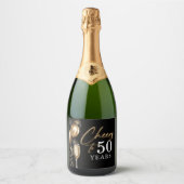 Cheers To 50 Years Black and Gold Balloons Sparkling Wijnetiket (Voorkant)