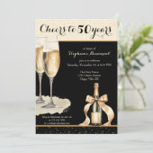Cheers to 50 Years Black Champagne Birthday Kaart (Staand voorkant)